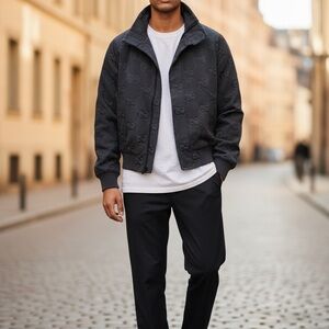 Gucci Black Embossed GG Bomber Jacket with Zip